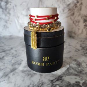 Bomb Party Bracelet Stack | Gold and Red
